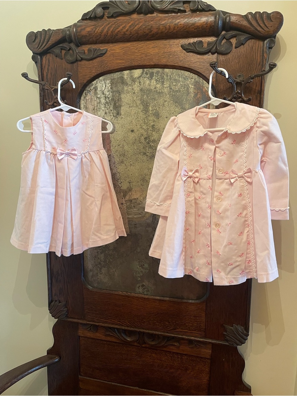 Pink Embroidered Girls' Baby Sleeveless Dress & Matching Coat with Bows 24mo